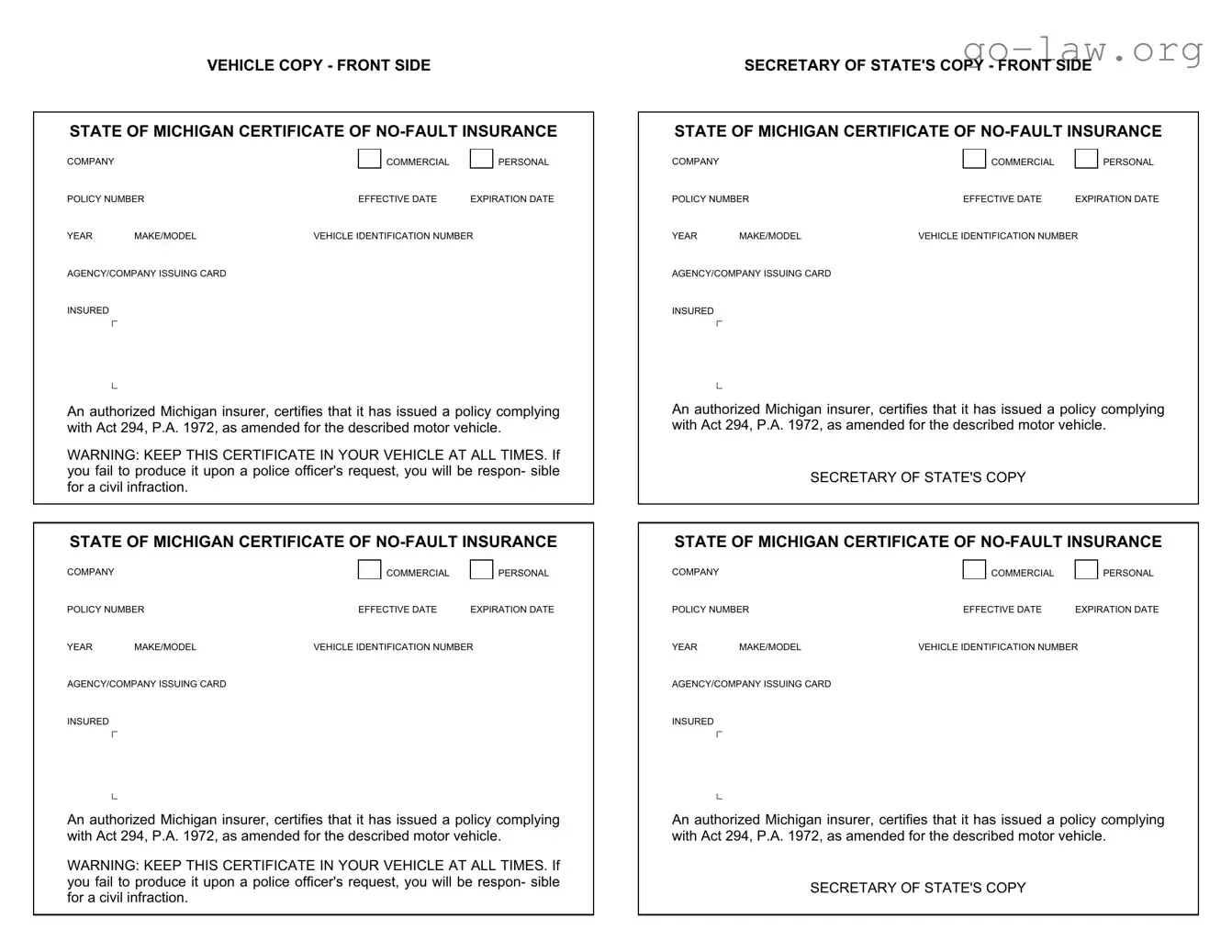 Download Michigan No Fault Insurance Form in PDF