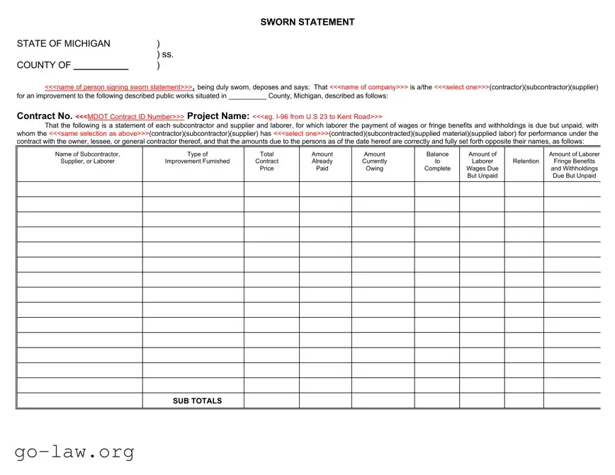 Download Michigan Sworn Statement Form in PDF