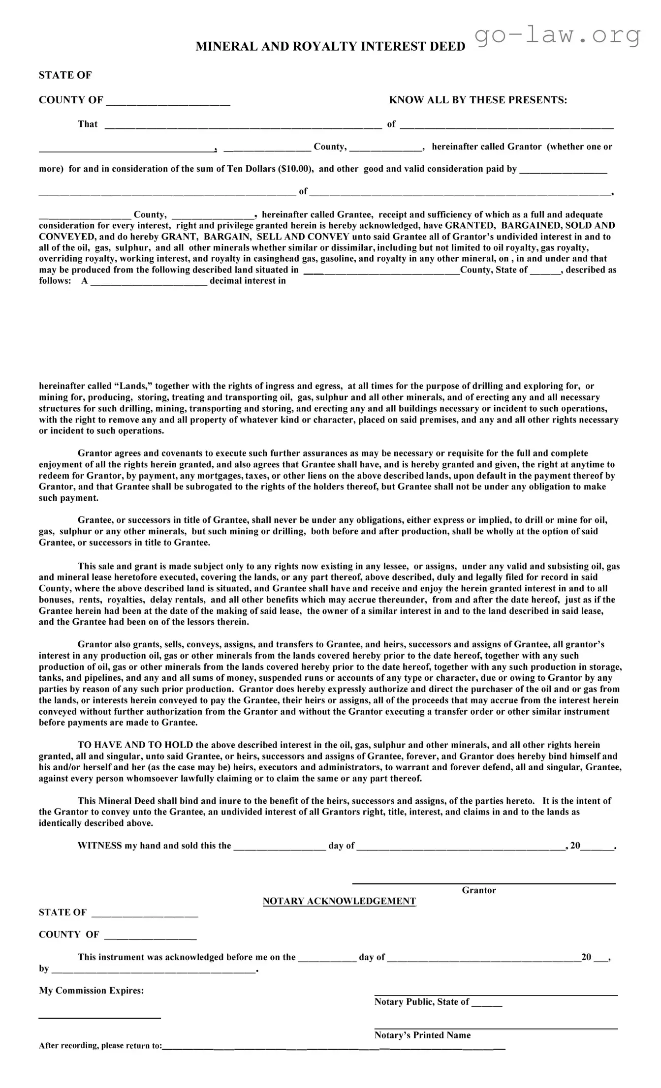 Download Mineral Deed Form in PDF