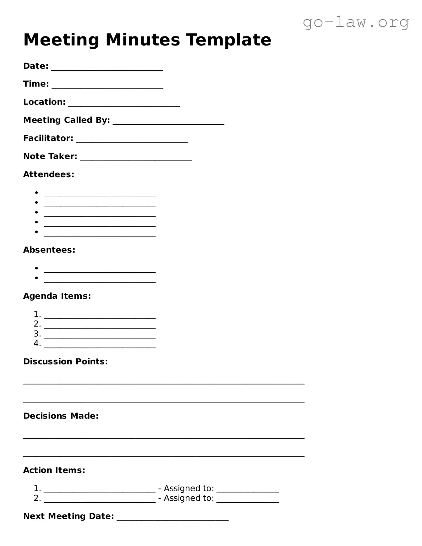 Blank Meeting Minutes Template