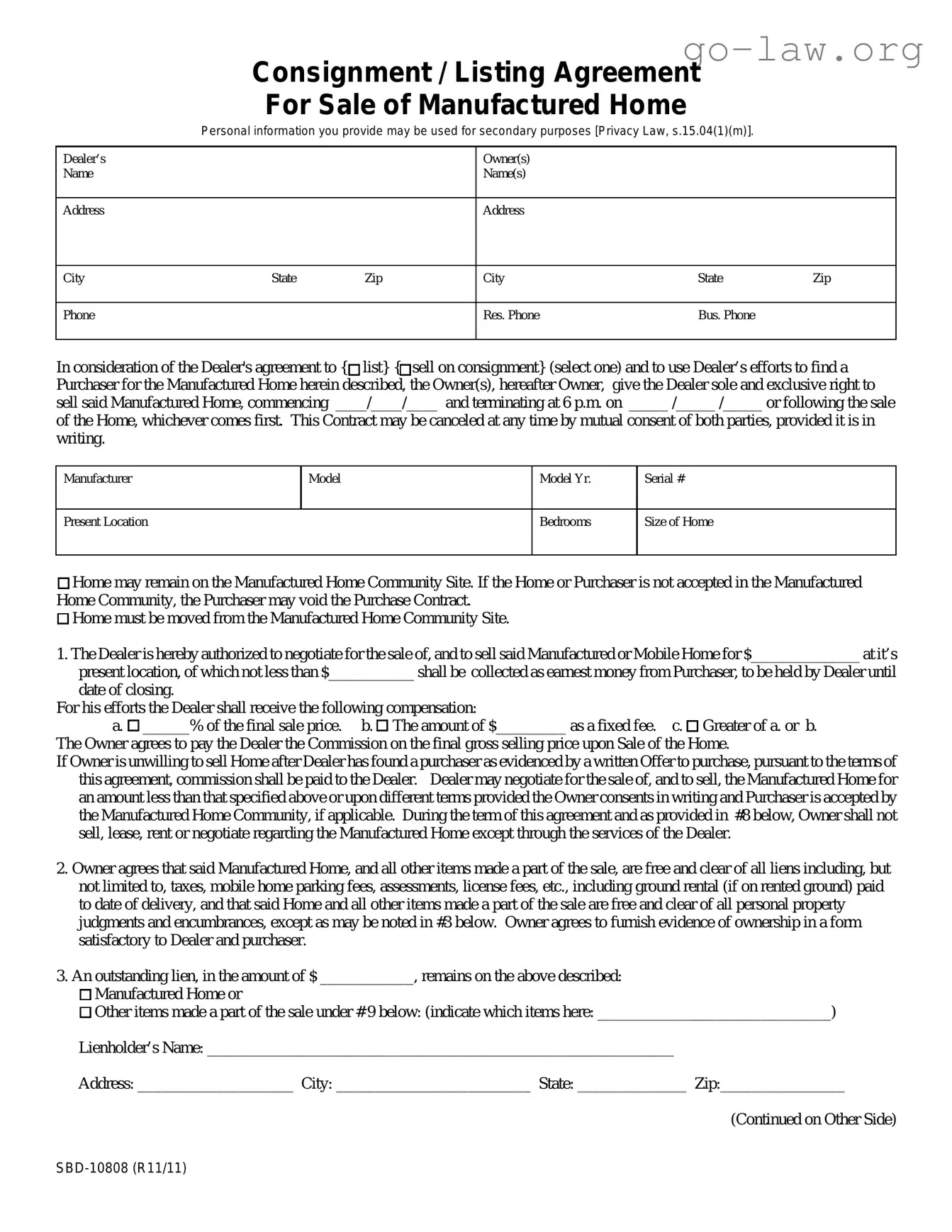 Download Mobile Home Listing Agreement Form in PDF