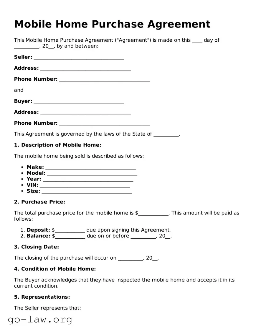 Blank Mobile Home Purchase Agreement Template