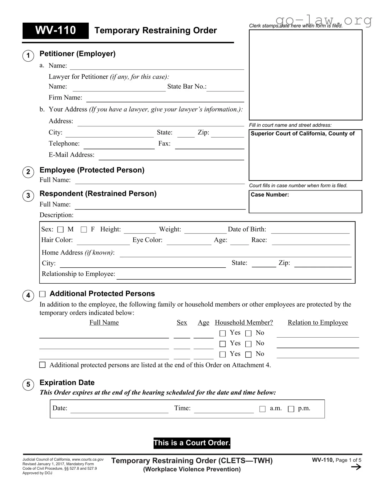 Download Fake Restraining Order Form in PDF