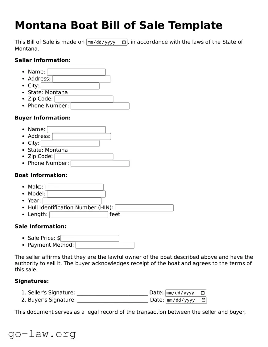 Fillable Montana Boat Bill of Sale Form
