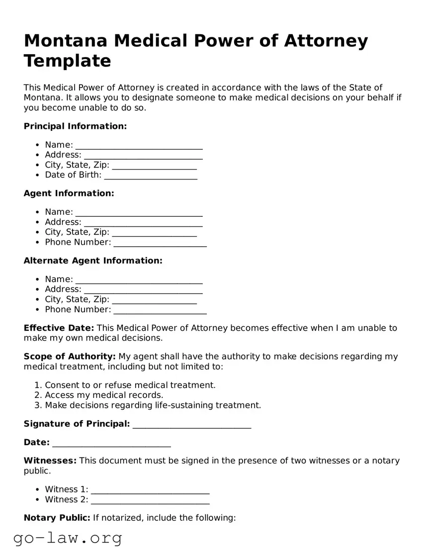 Fillable Montana Medical Power of Attorney Form