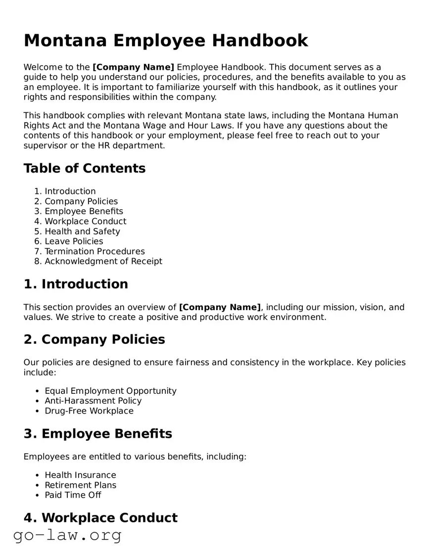 Fillable Montana Employee Handbook Form