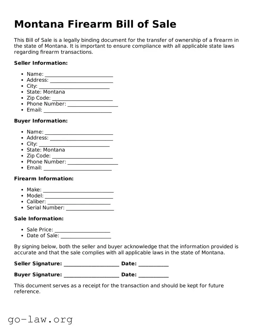Fillable Montana Firearm Bill of Sale Form