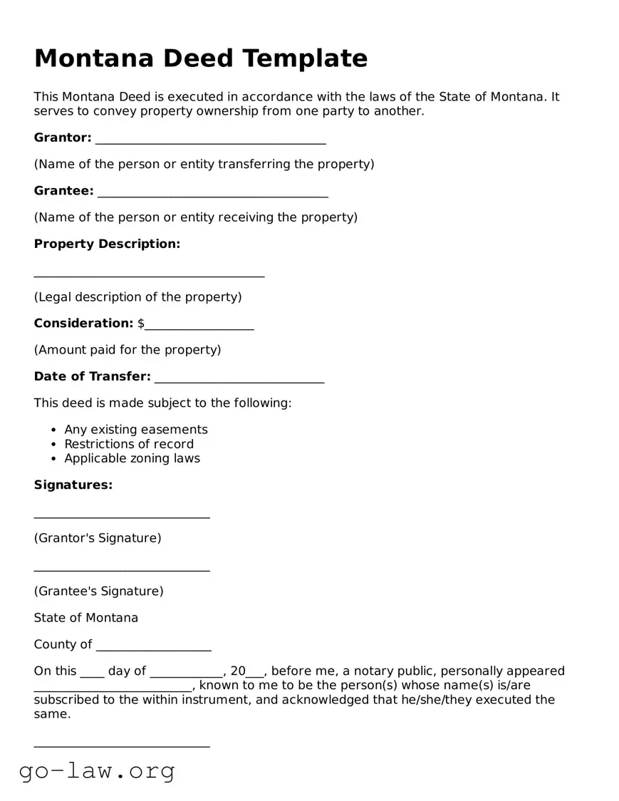 Fillable Montana Deed Form