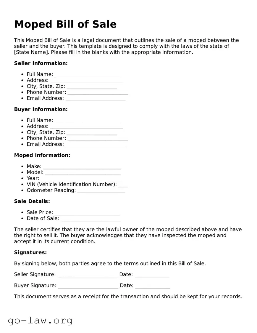 Blank Moped Bill of Sale Template