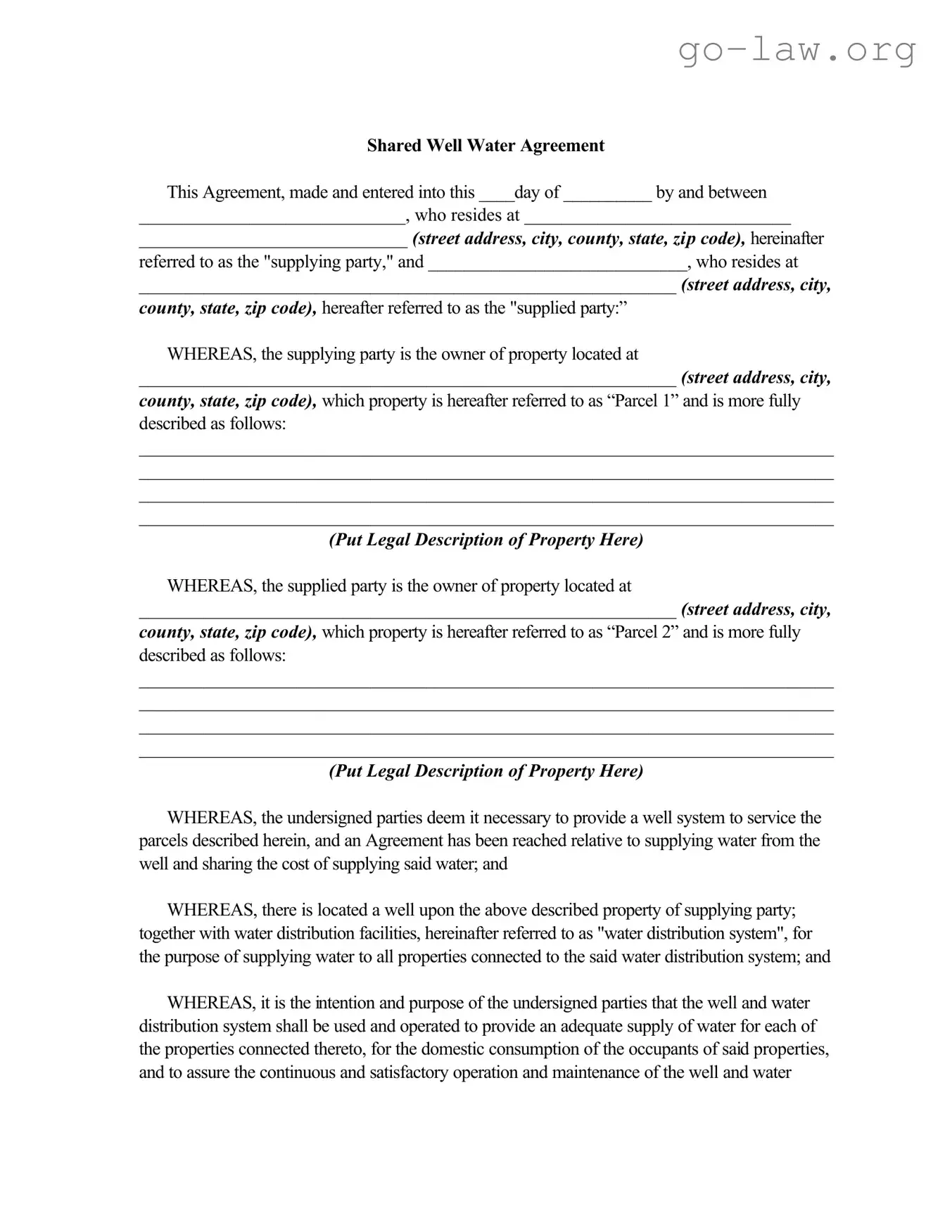 Download Shared Well Agreement Form in PDF
