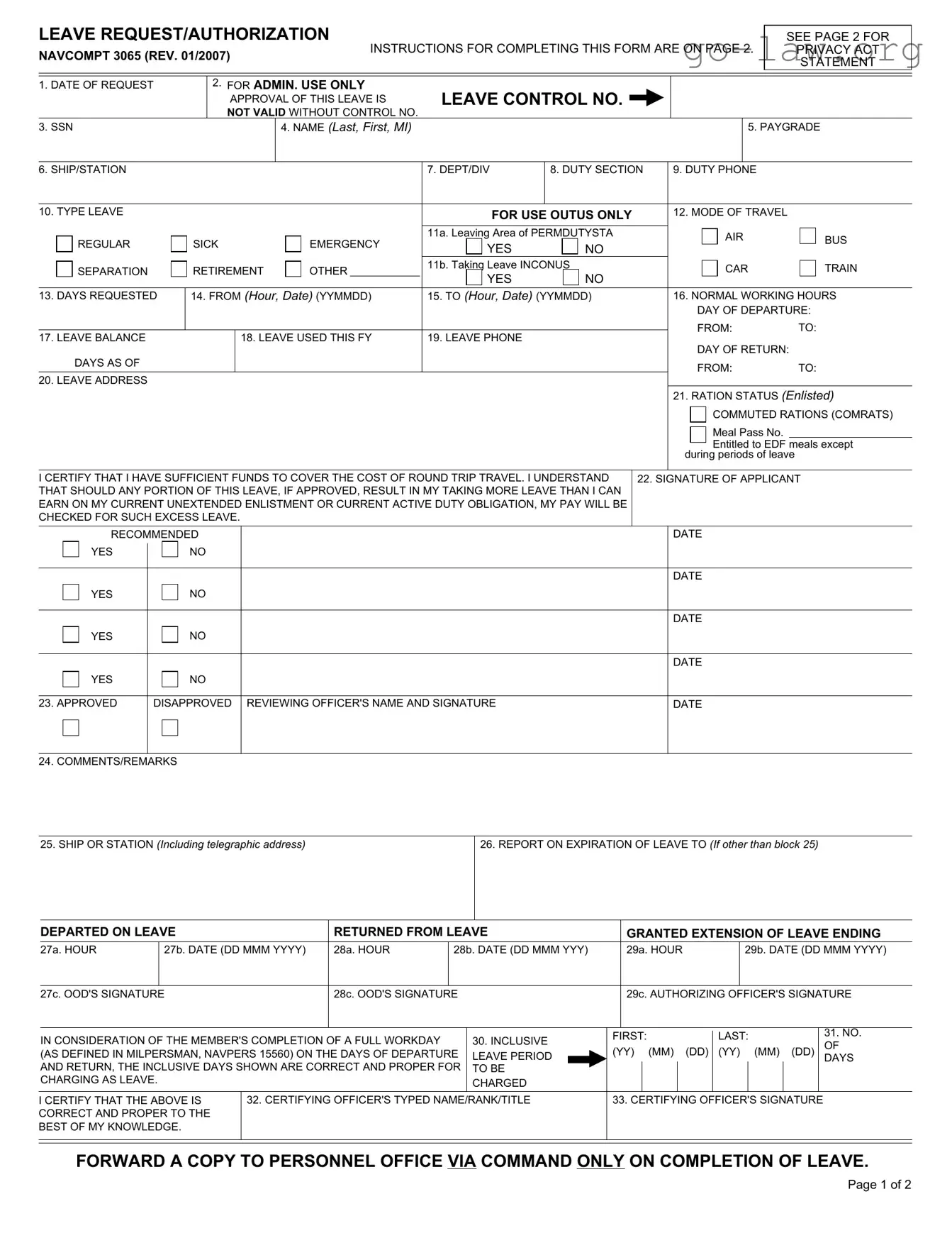 Download Navcompt 3065 Form in PDF