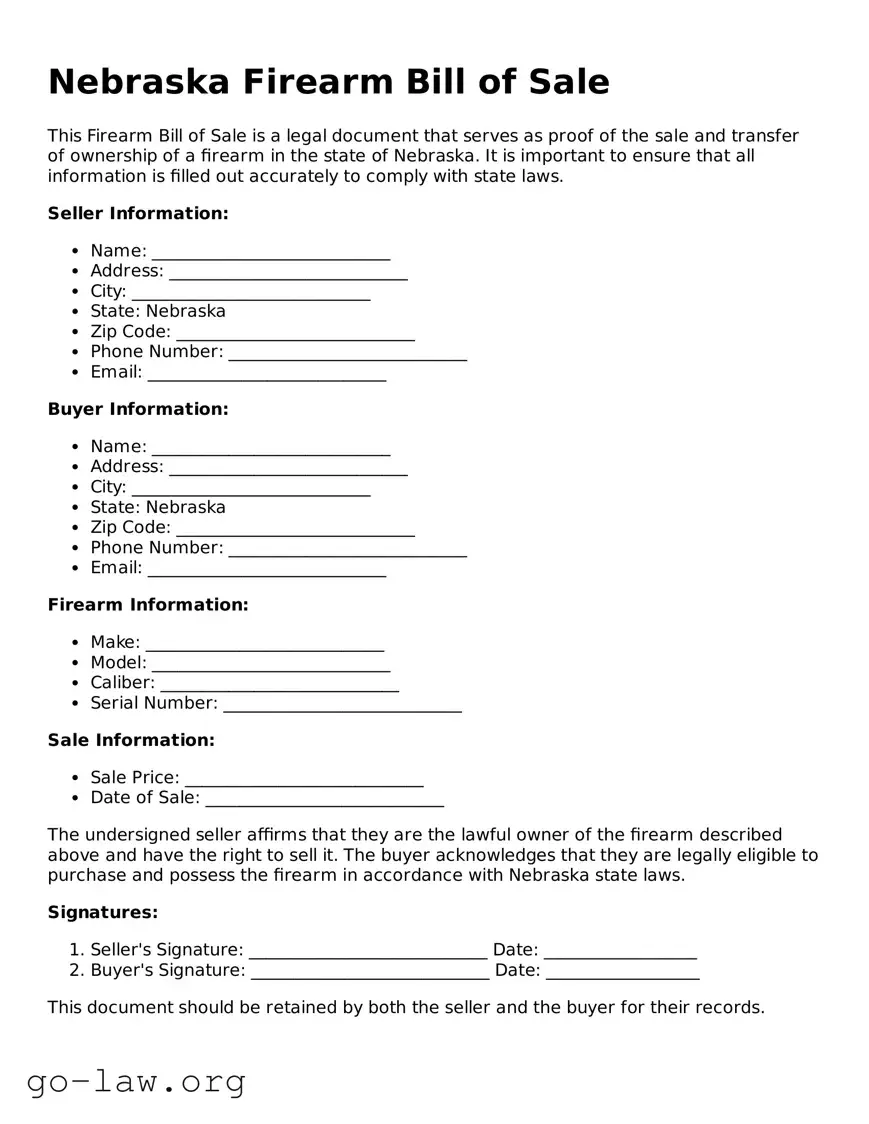 Fillable Nebraska Firearm Bill of Sale Form