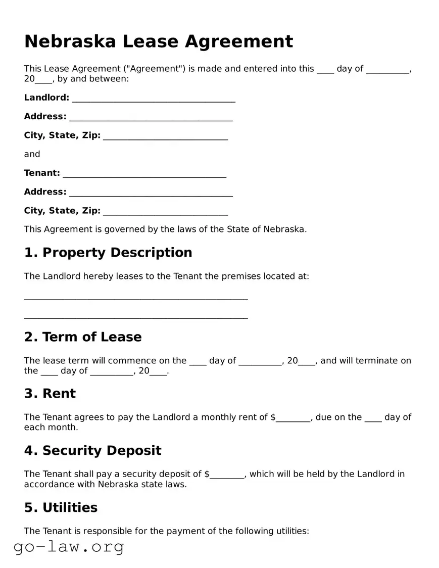 Fillable Nebraska Lease Agreement Form
