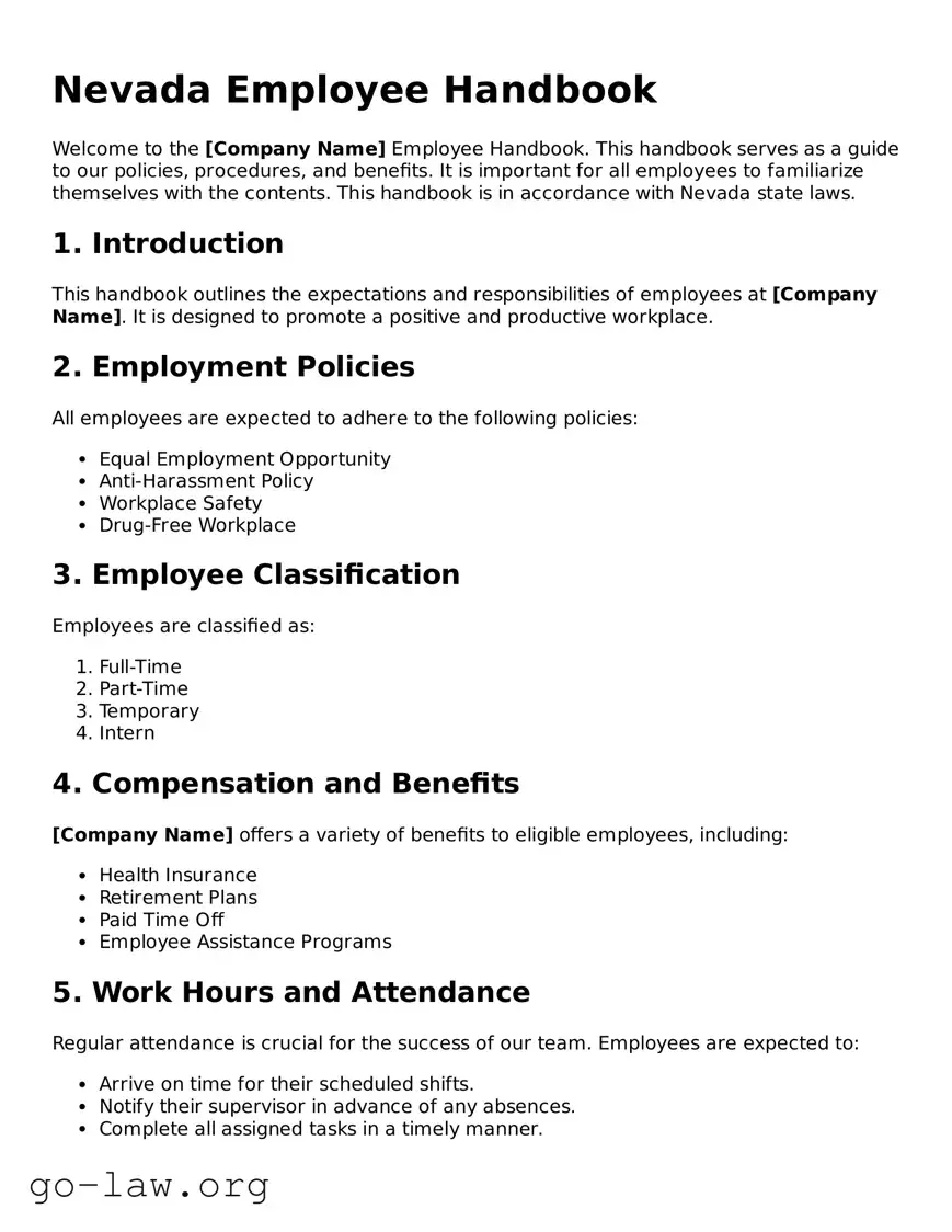 Fillable Nevada Employee Handbook Form