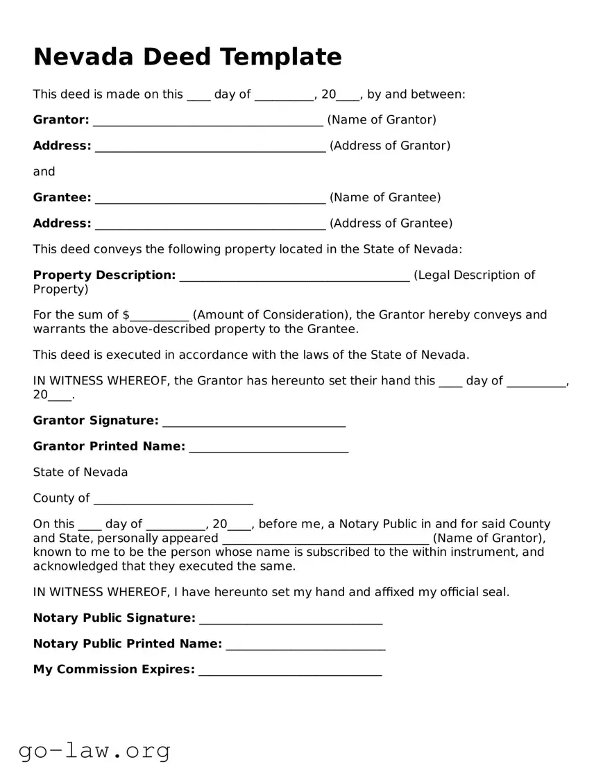 Fillable Nevada Deed Form