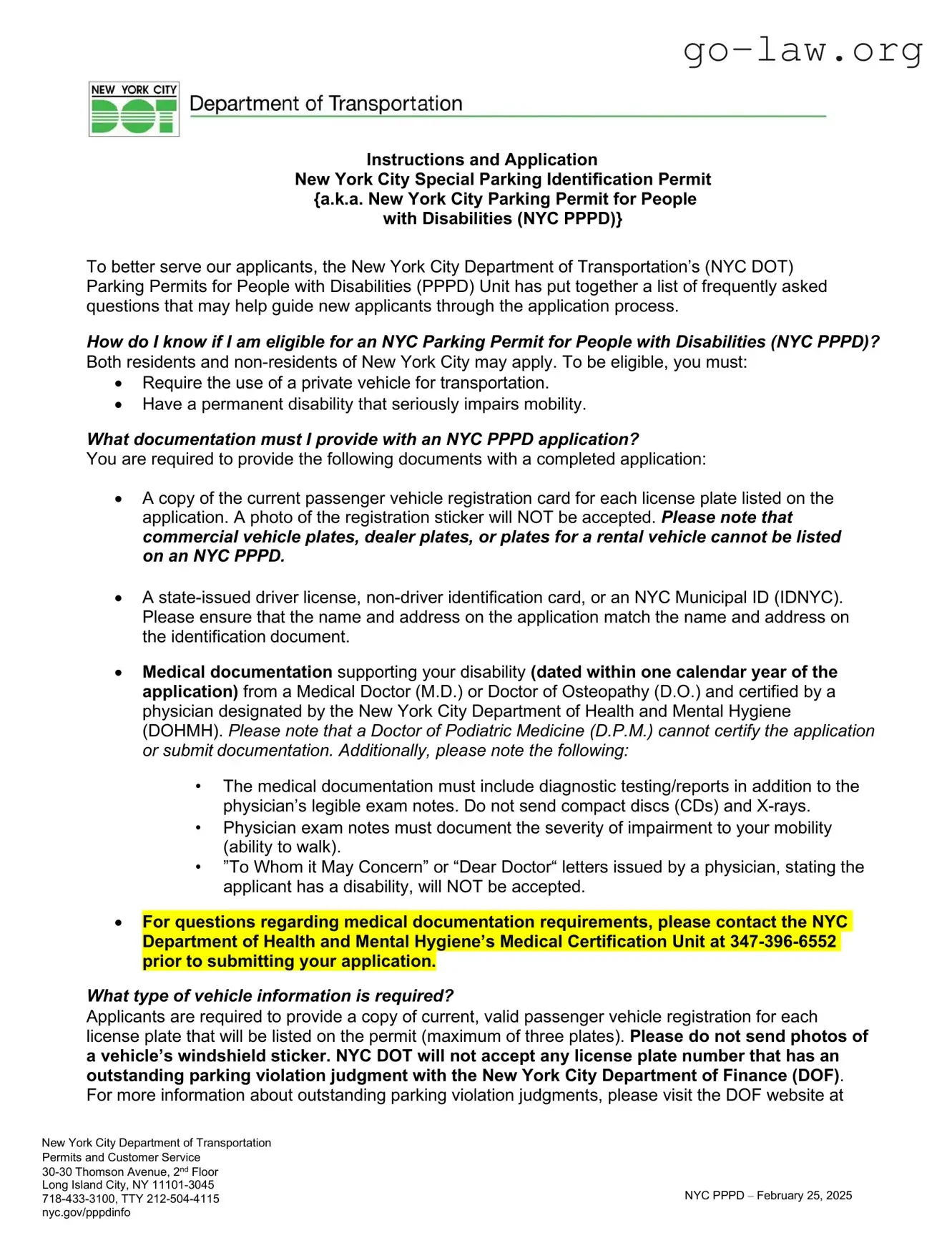 Download NYC disability parking permit Form in PDF