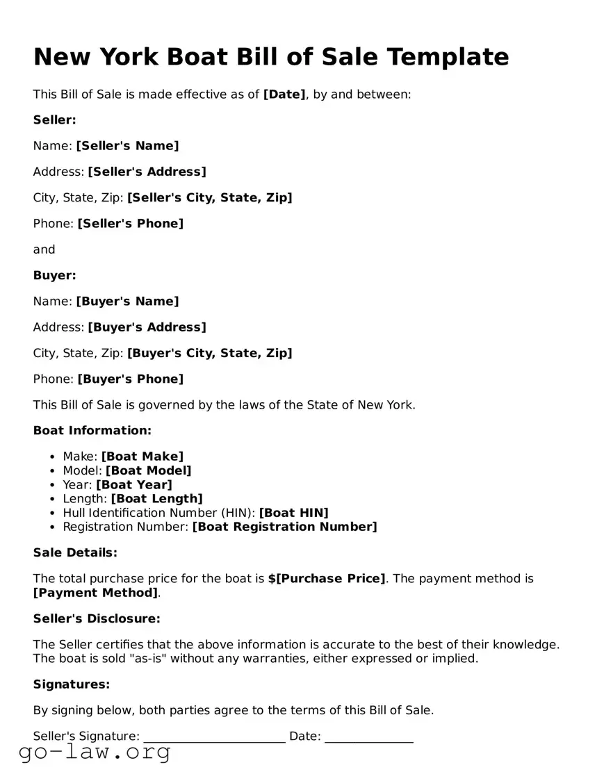 Fillable New York Boat Bill of Sale Form