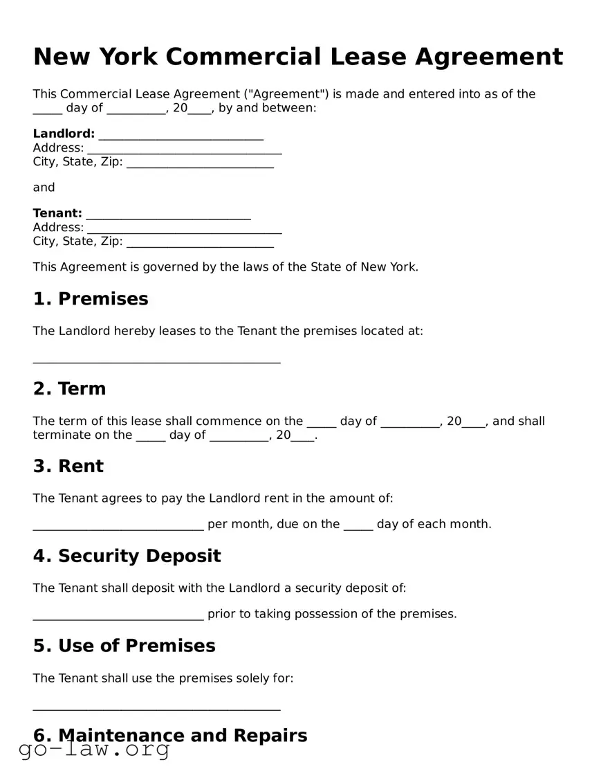 Fillable New York Commercial Lease Agreement Form