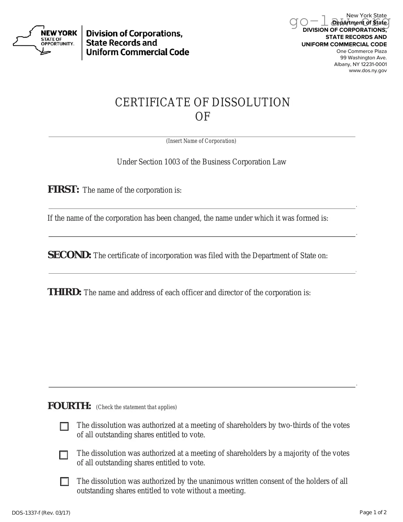 Download Ny Dissolution Certificate Form in PDF