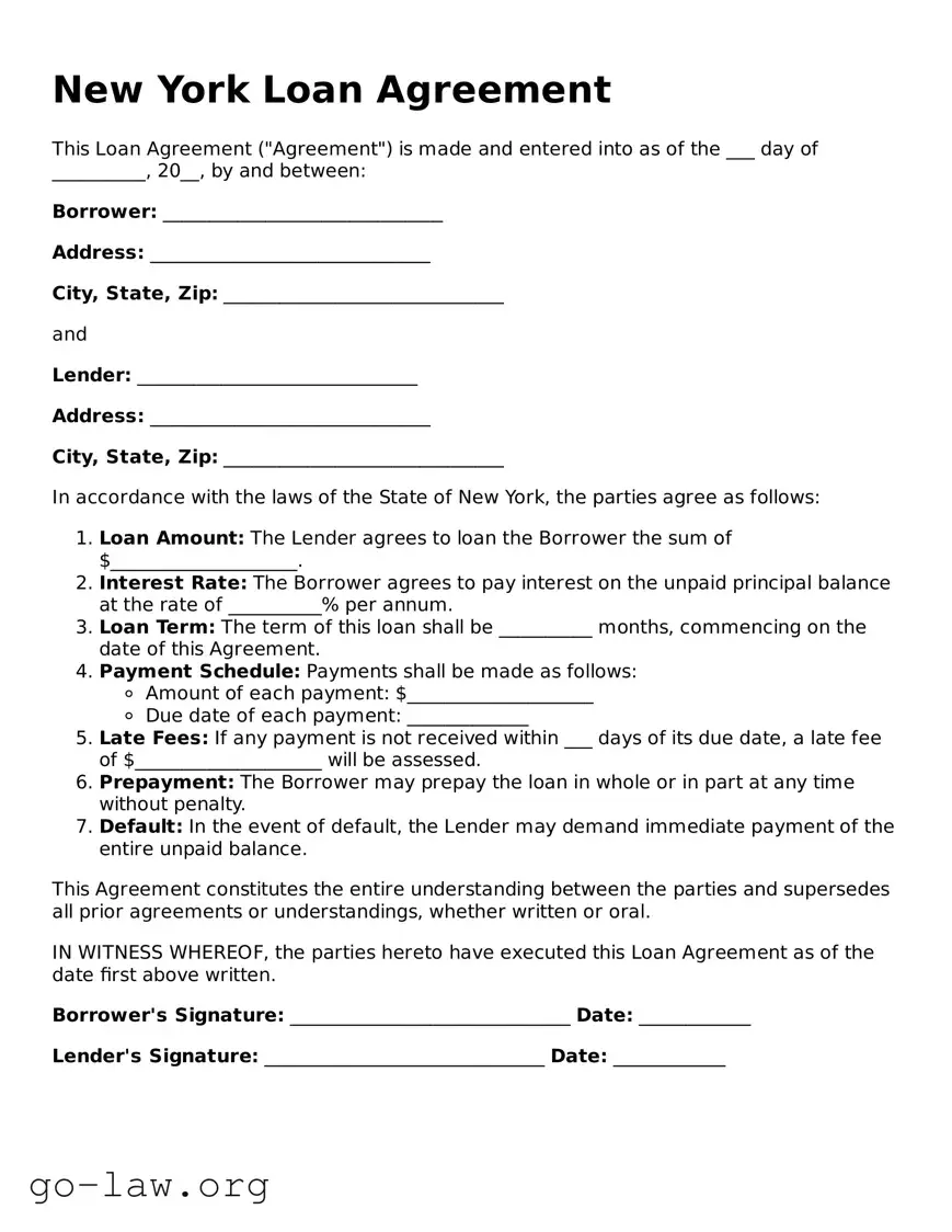 Fillable New York Loan Agreement Form