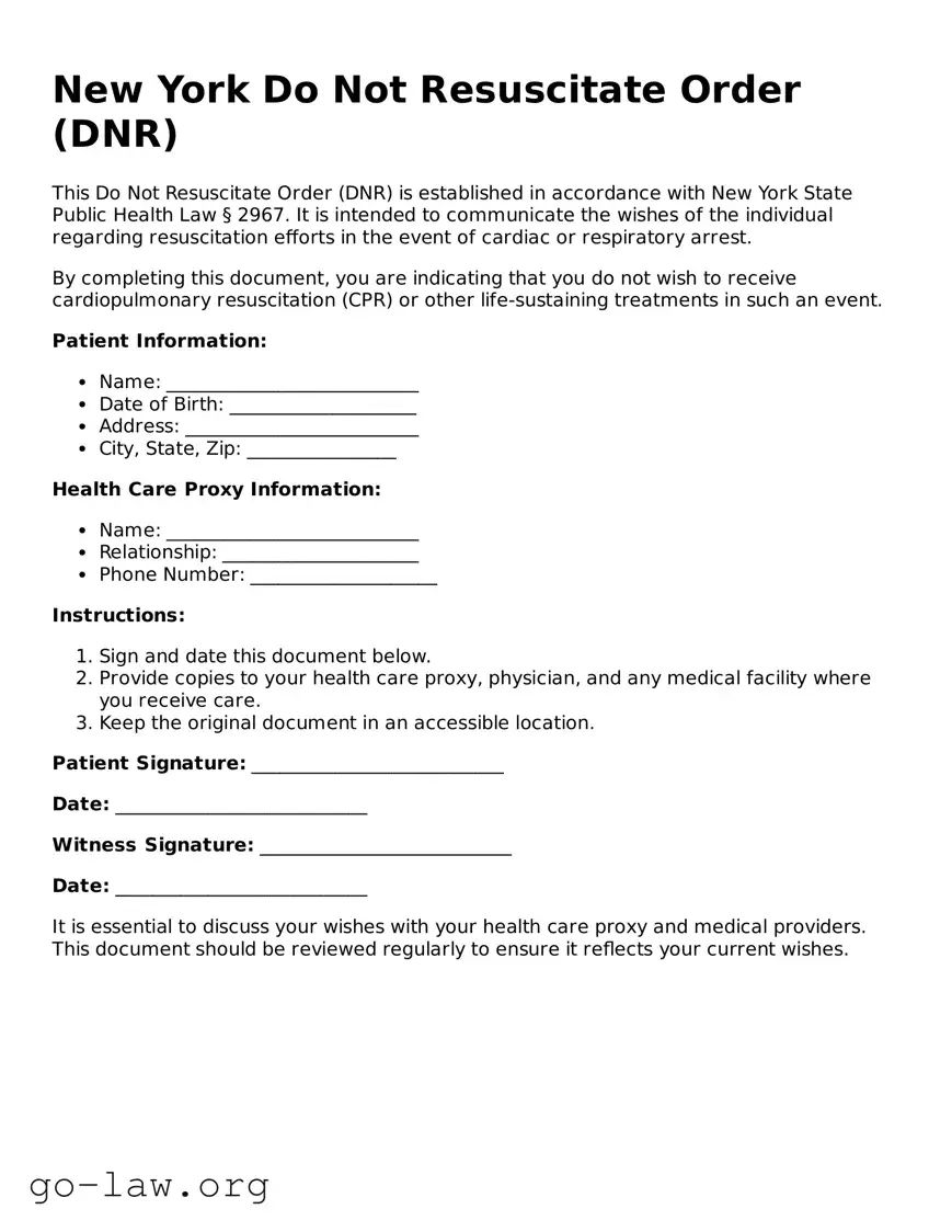 Fillable New York Do Not Resuscitate Order Form