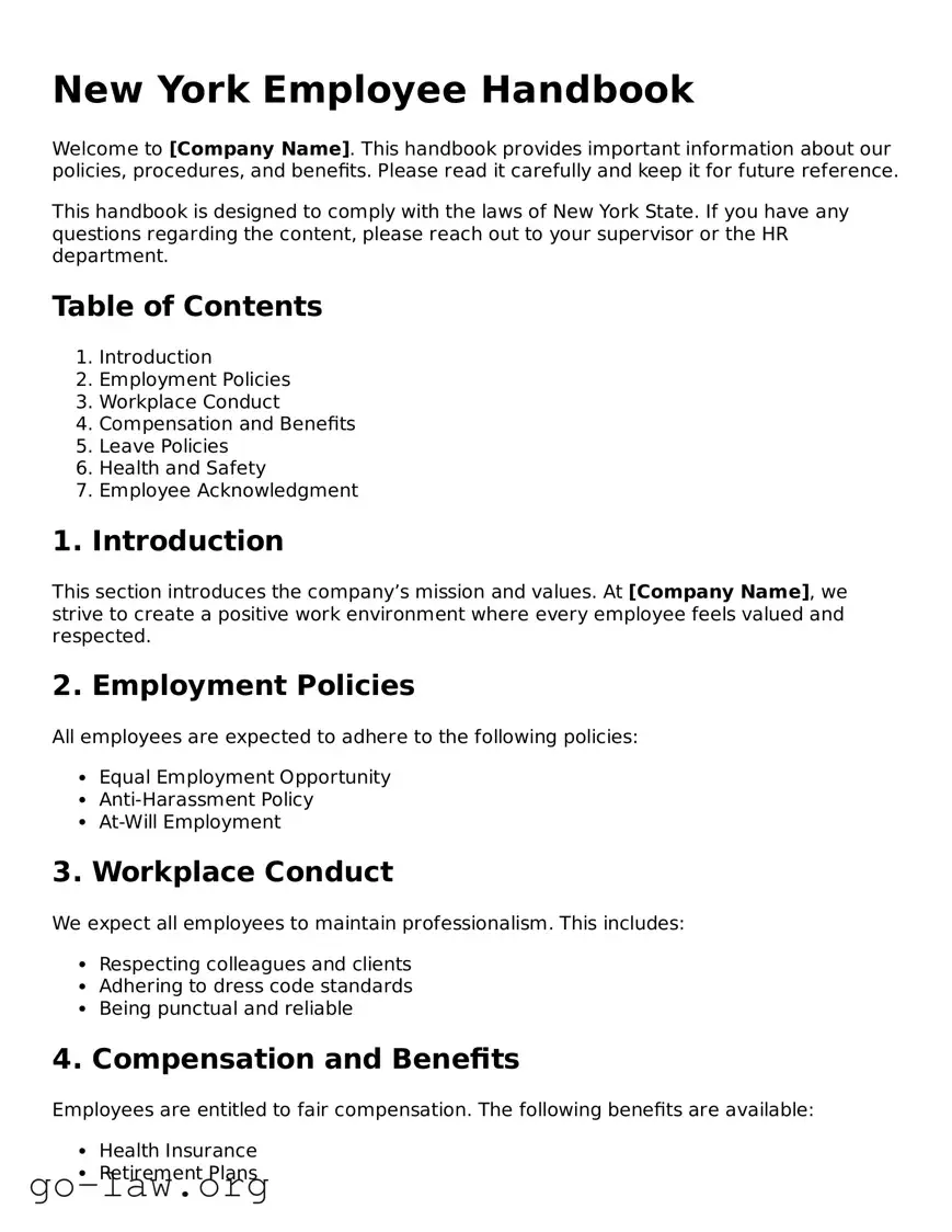 Fillable New York Employee Handbook Form