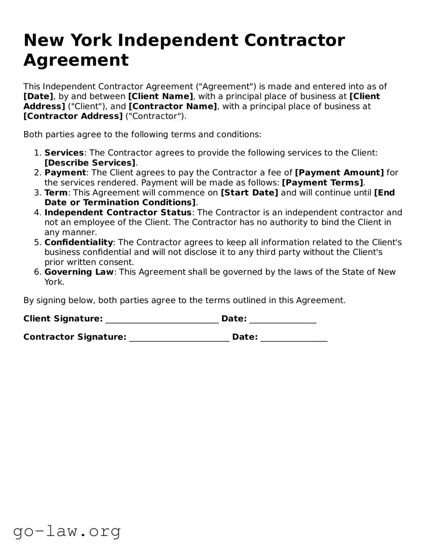 Fillable New York Independent Contractor Agreement Form