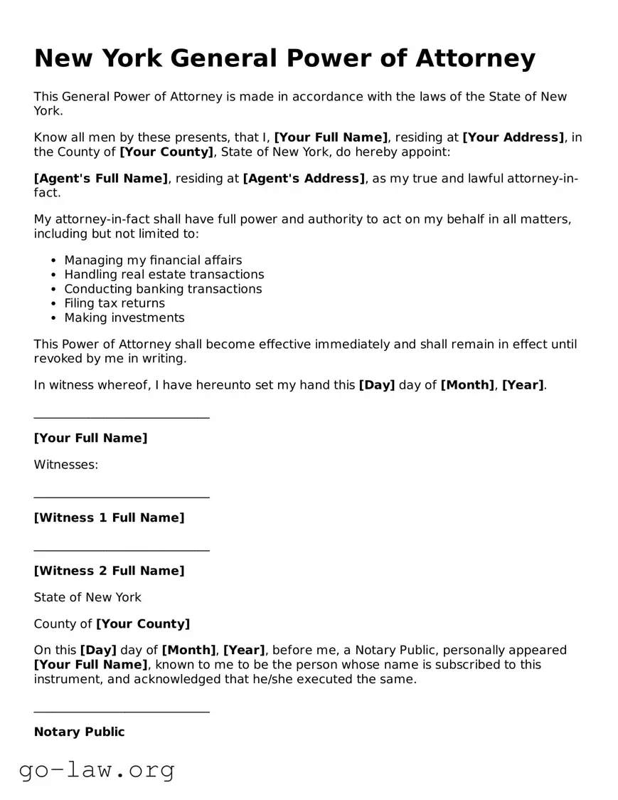 Fillable New York General Power of Attorney Form