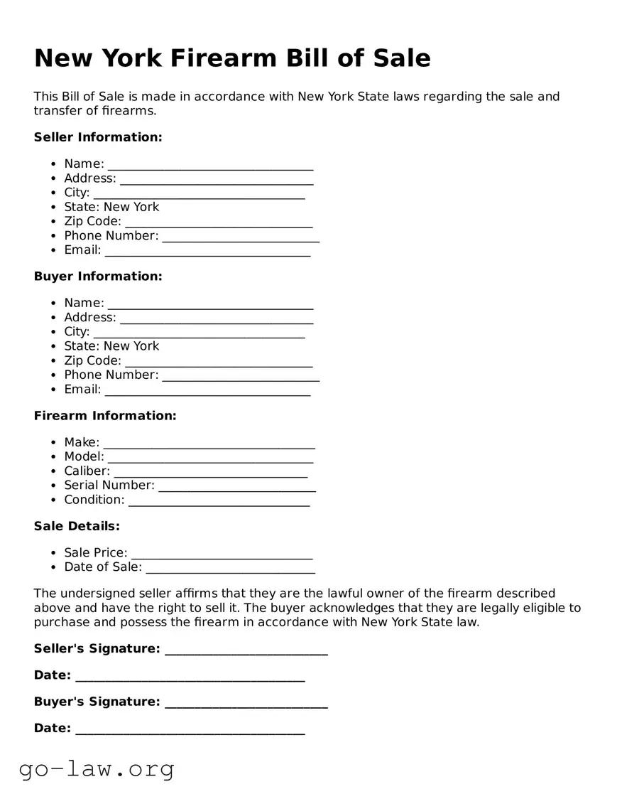 Fillable New York Firearm Bill of Sale Form