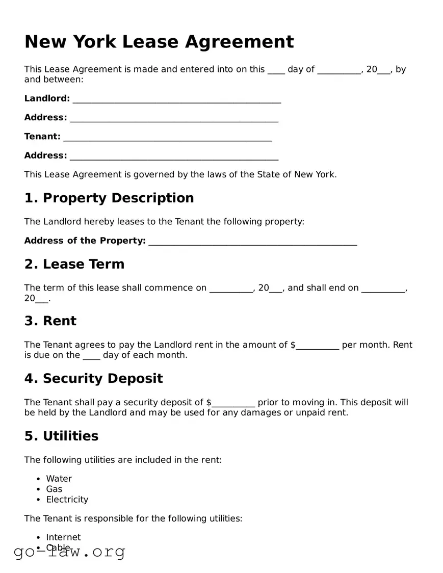 Fillable New York Lease Agreement Form