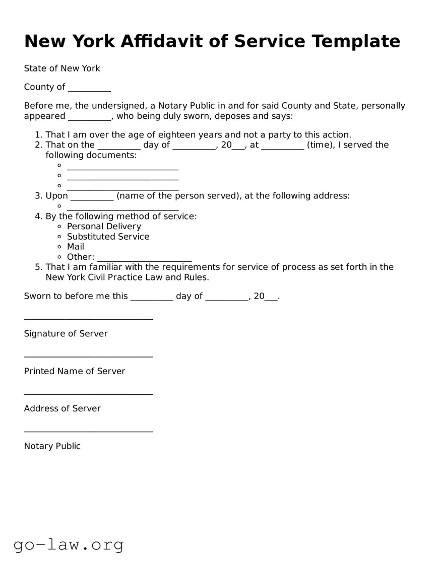 Fillable New York Affidavit of Service Form