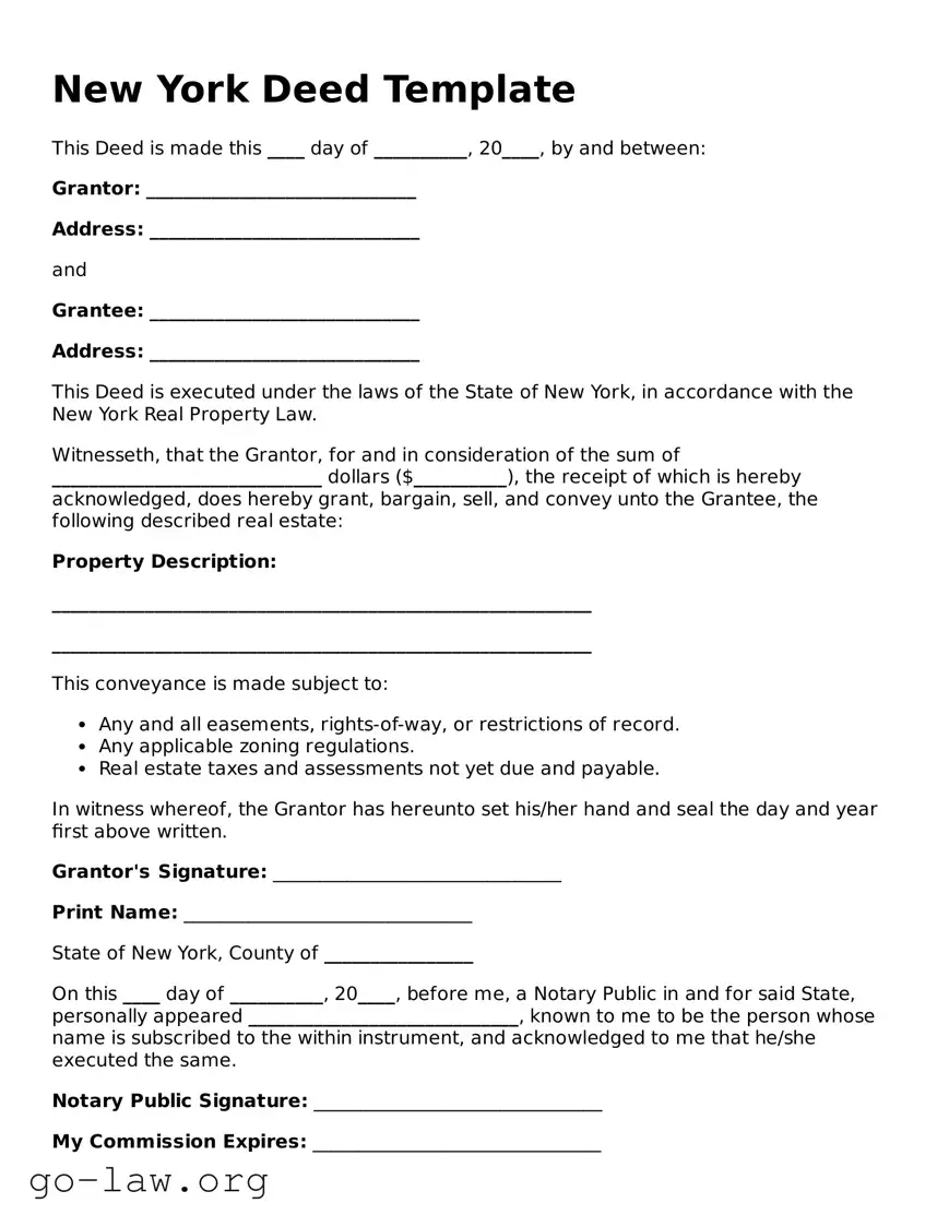Fillable New York Deed Form