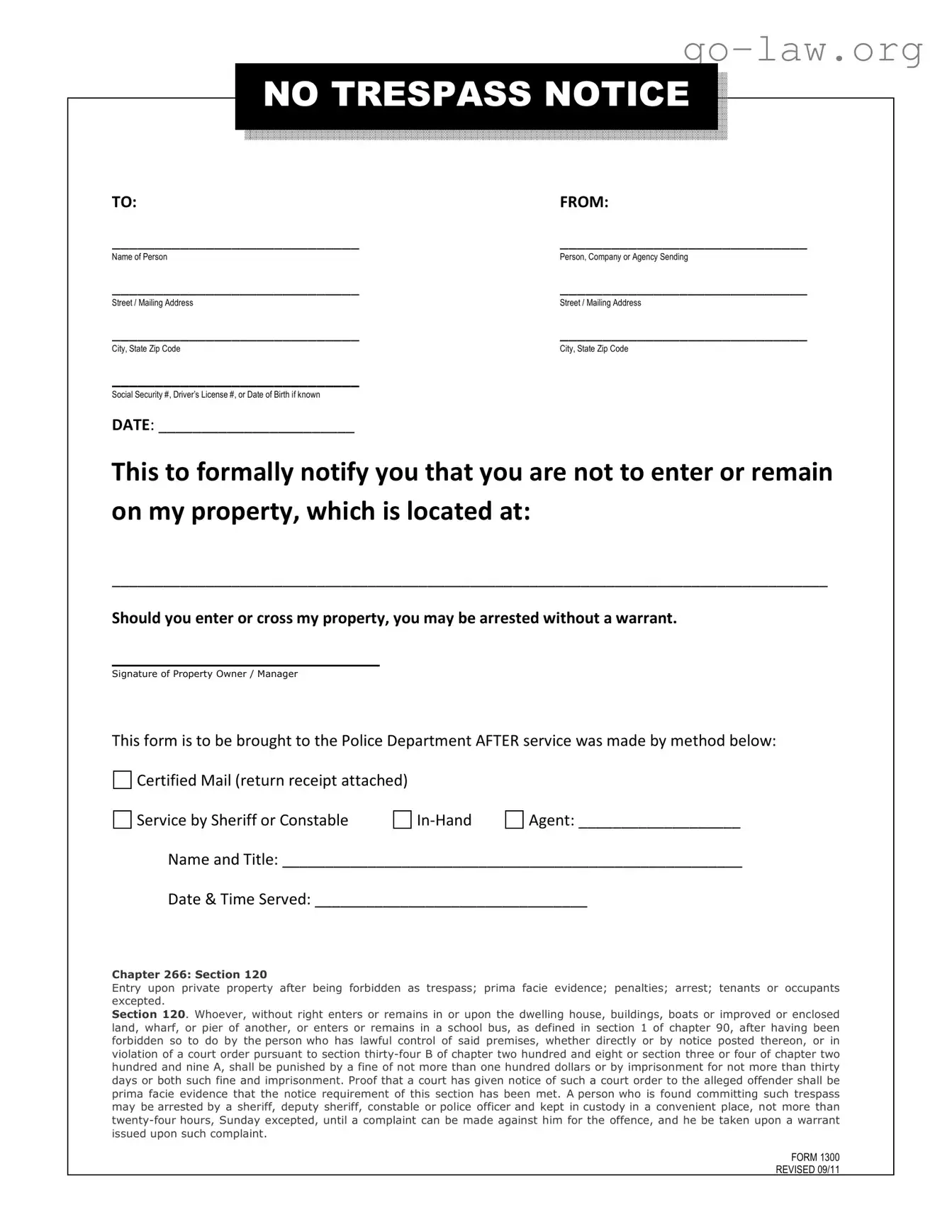 Download No Trespassing Letter Form in PDF