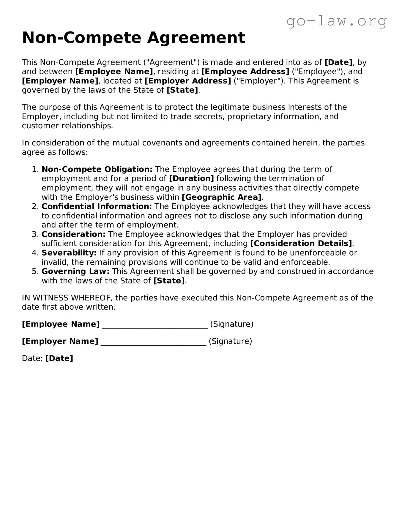 Blank Non-compete Agreement Template
