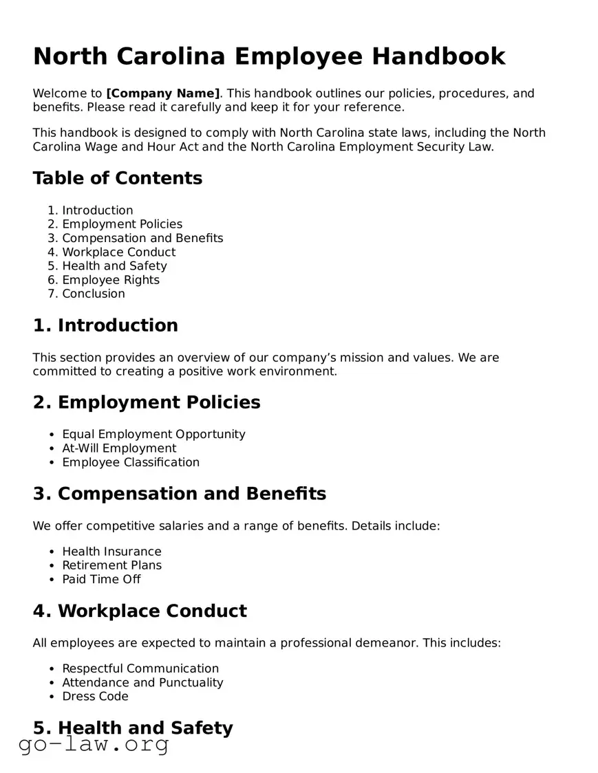 Fillable North Carolina Employee Handbook Form