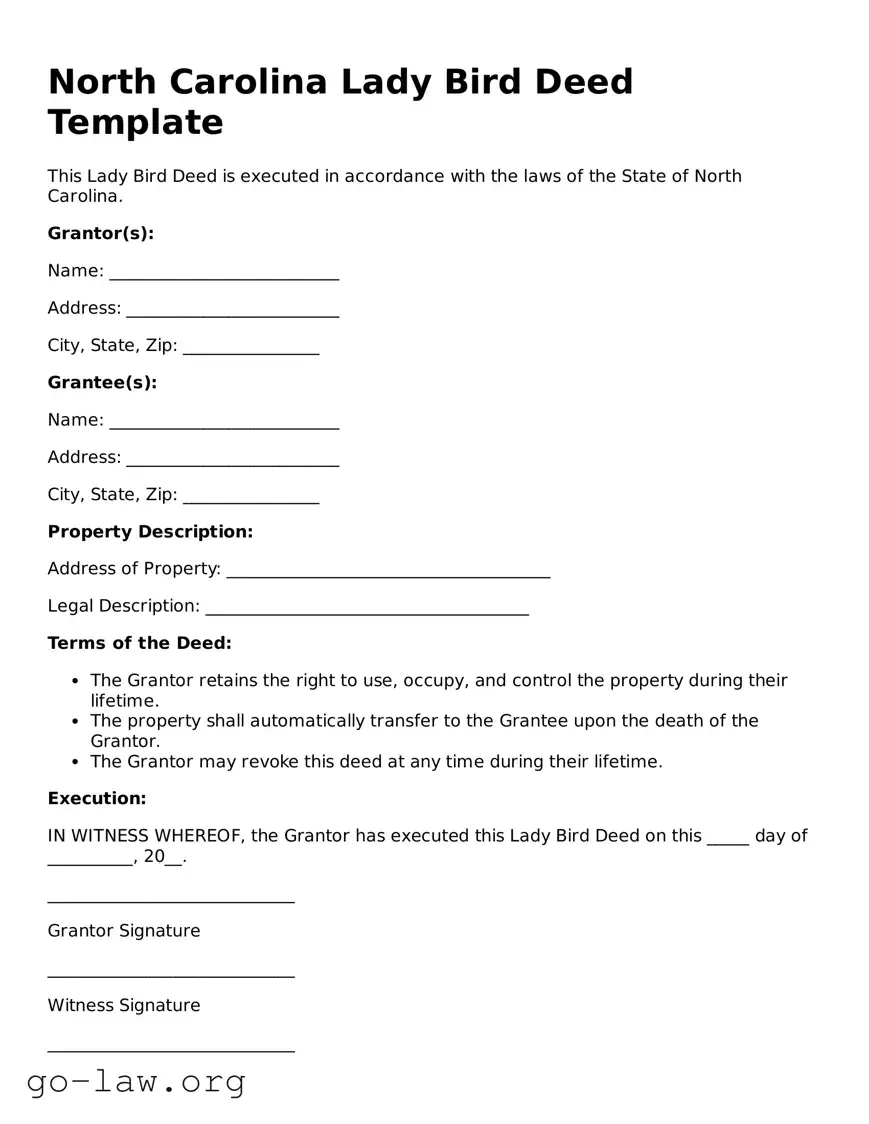 Fillable North Carolina Lady Bird Deed Form