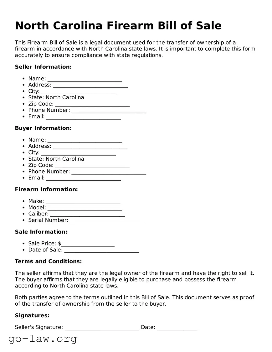 Fillable North Carolina Firearm Bill of Sale Form