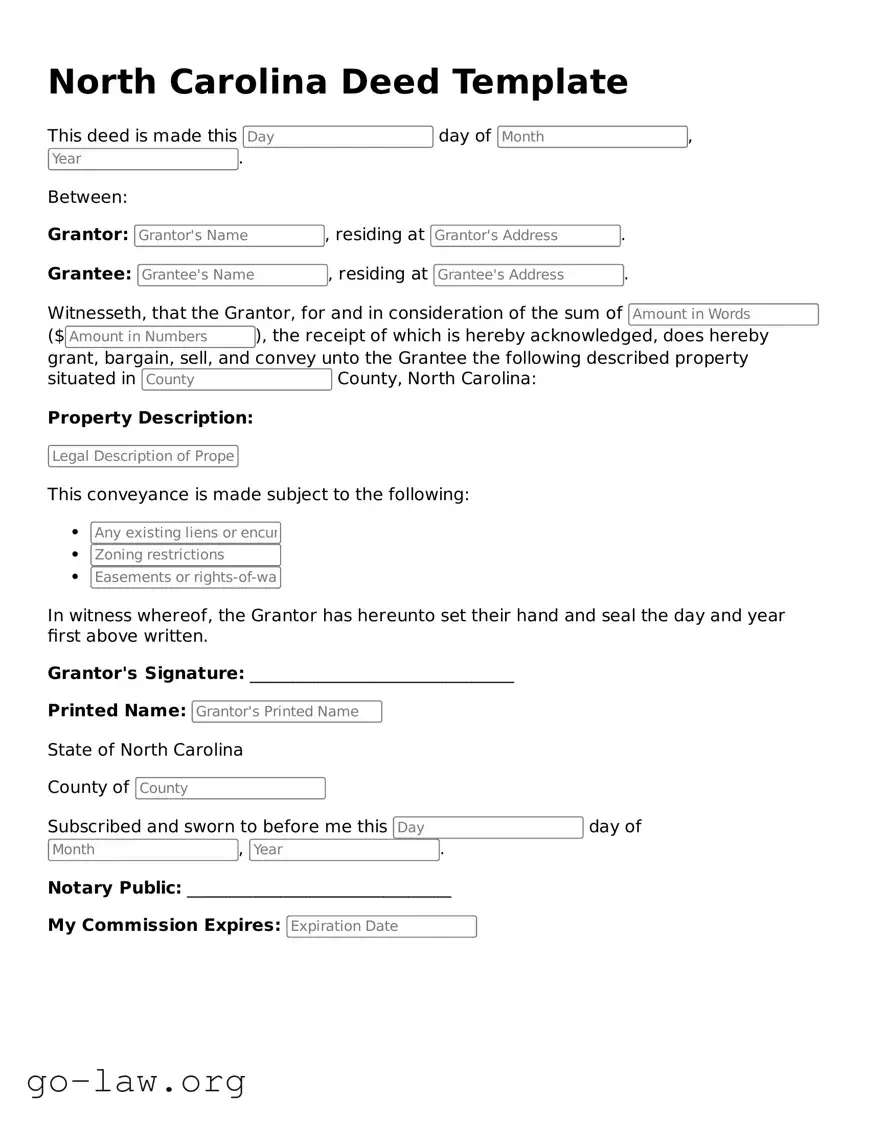Fillable North Carolina Deed Form