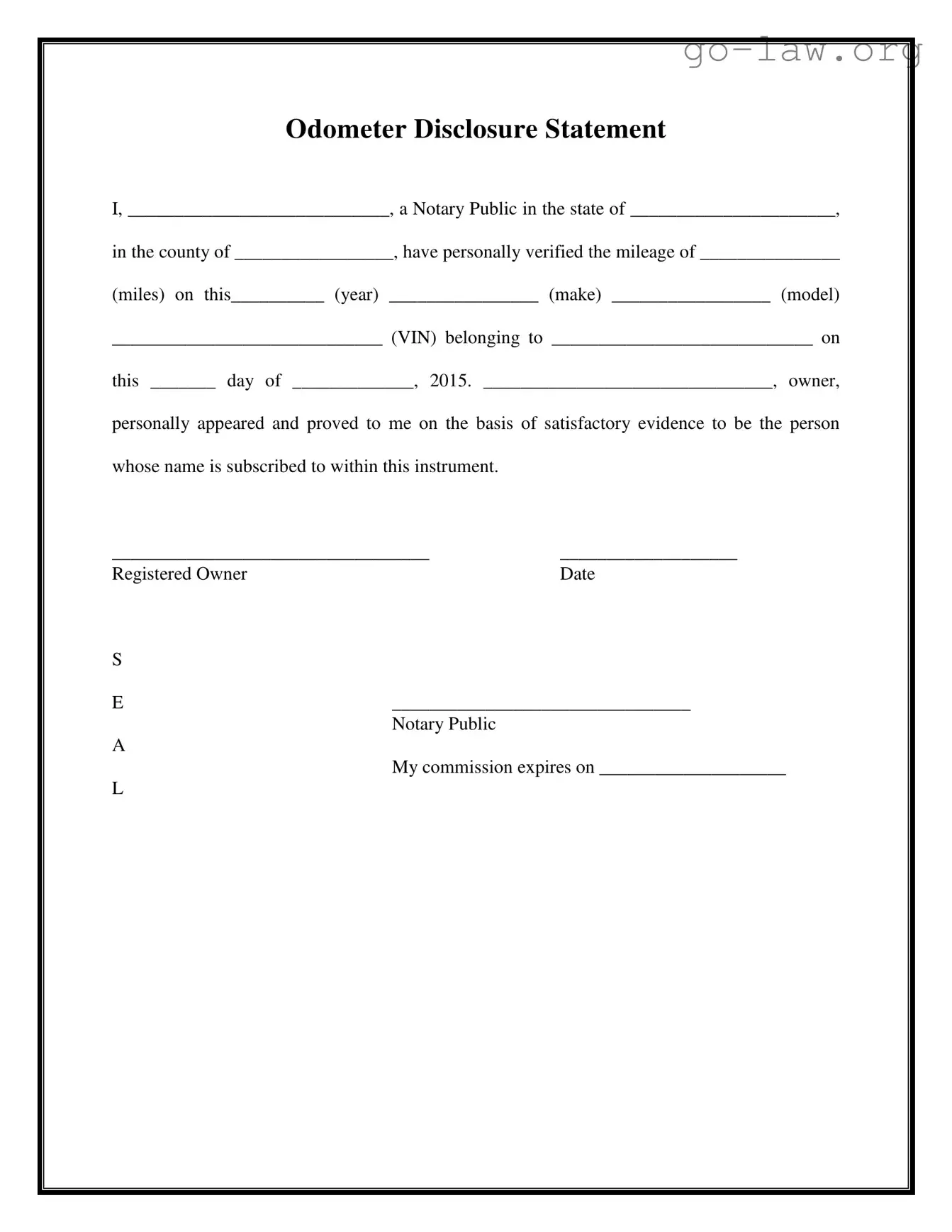 Download Notarized Odometer Statement Form in PDF