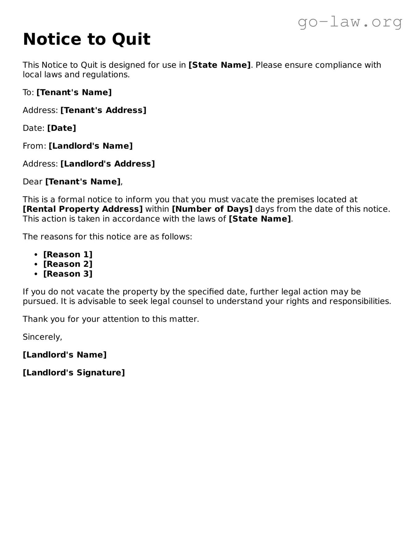 Blank Notice to Quit Template