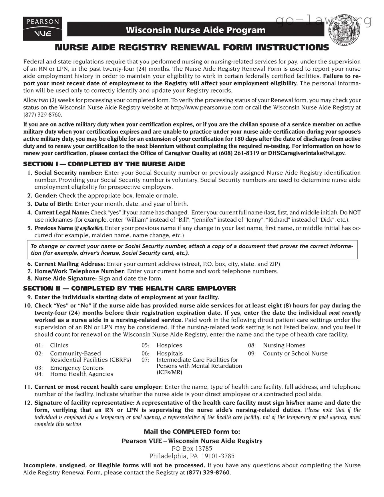 Download Wi Nurse Aide Renewal Form in PDF