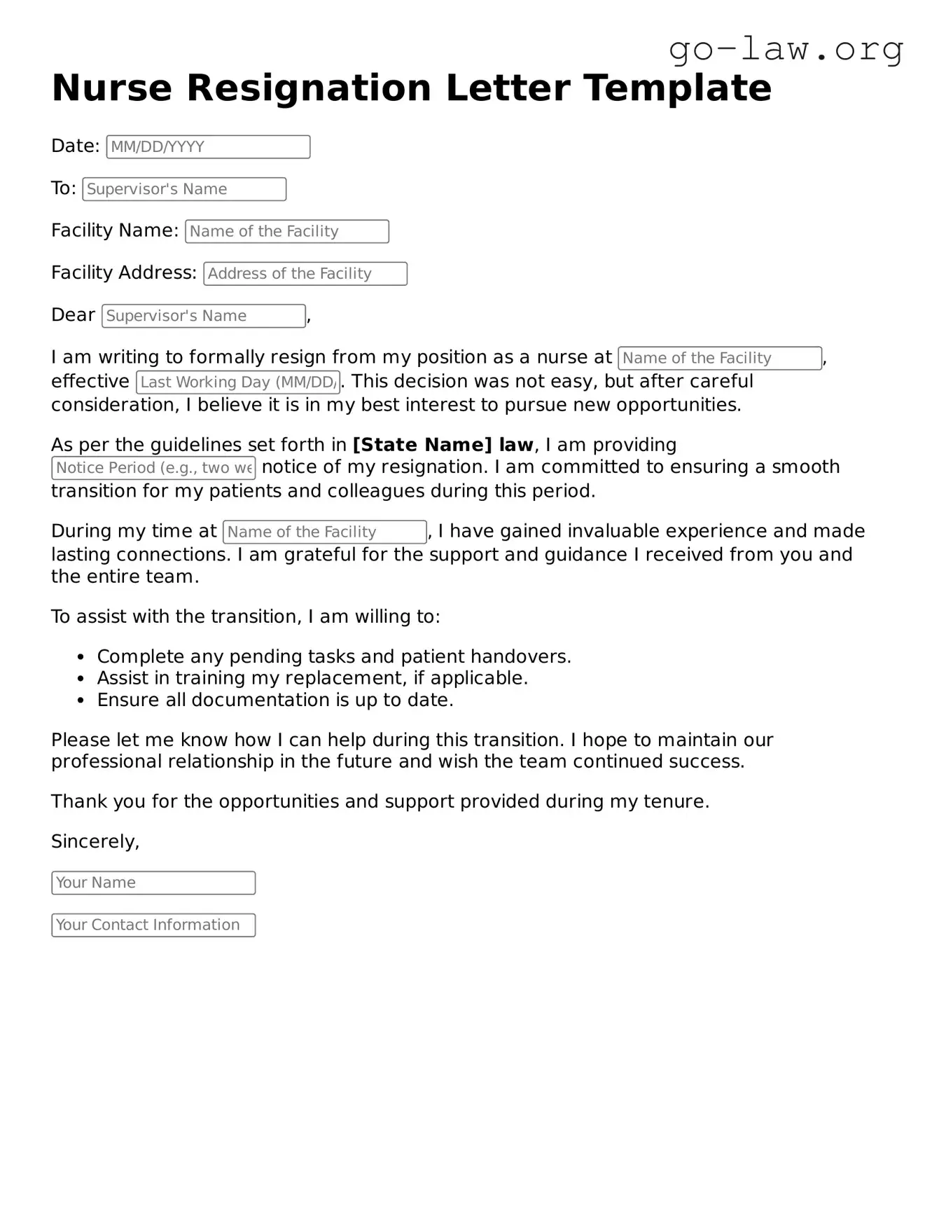 Blank Nurse Resignation Letter Template