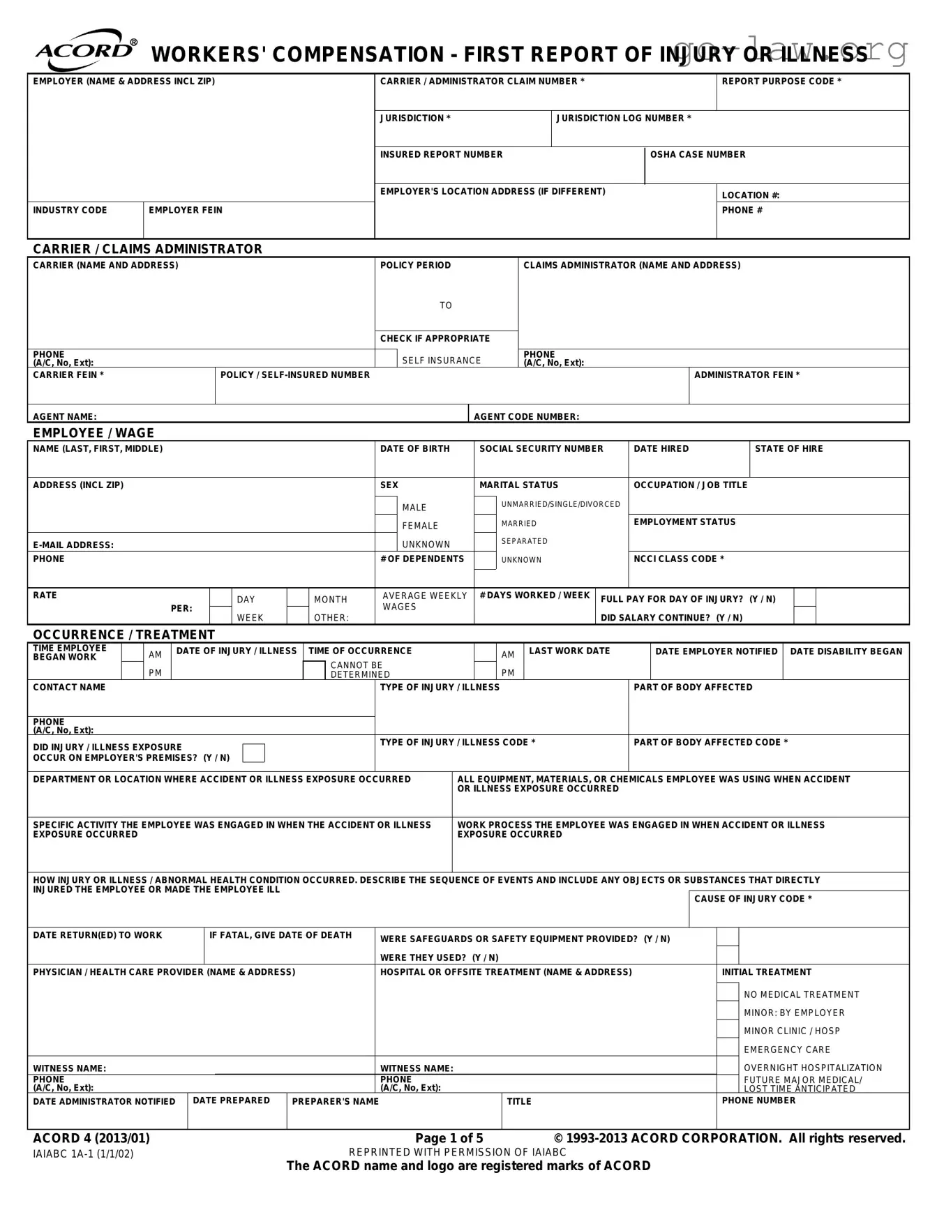 Download Workers Compensation Injury Report Form in PDF
