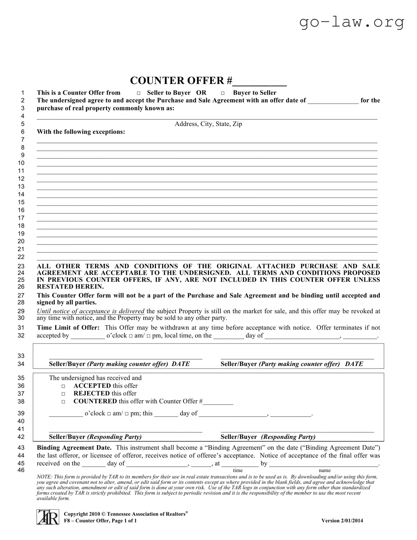 Download Tn Counter Offer Form in PDF