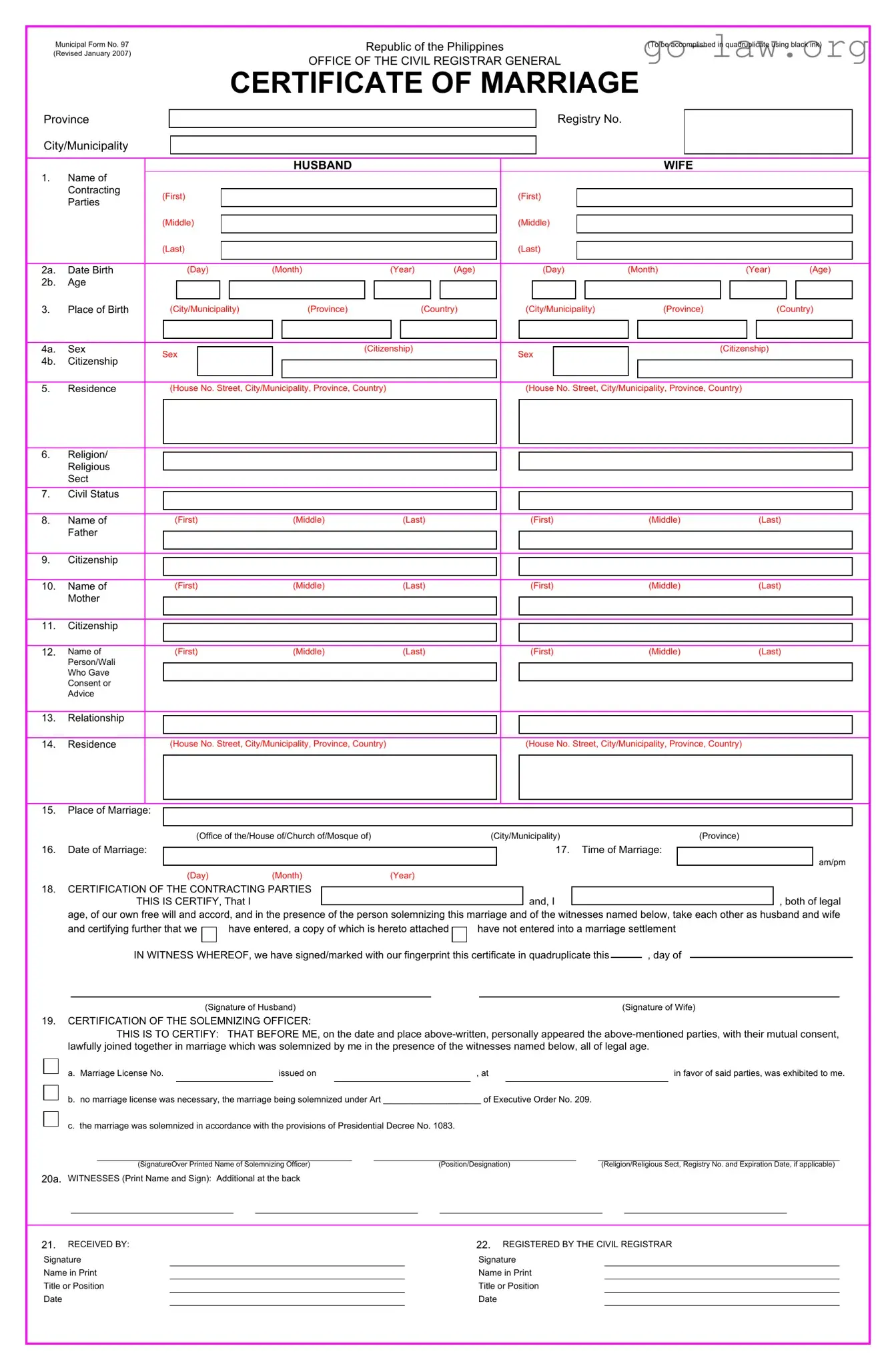 Download No 97 Marriage Form in PDF