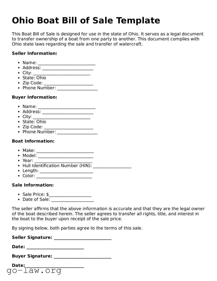 Fillable Ohio Boat Bill of Sale Form