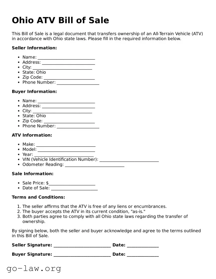 Fillable Ohio ATV Bill of Sale Form