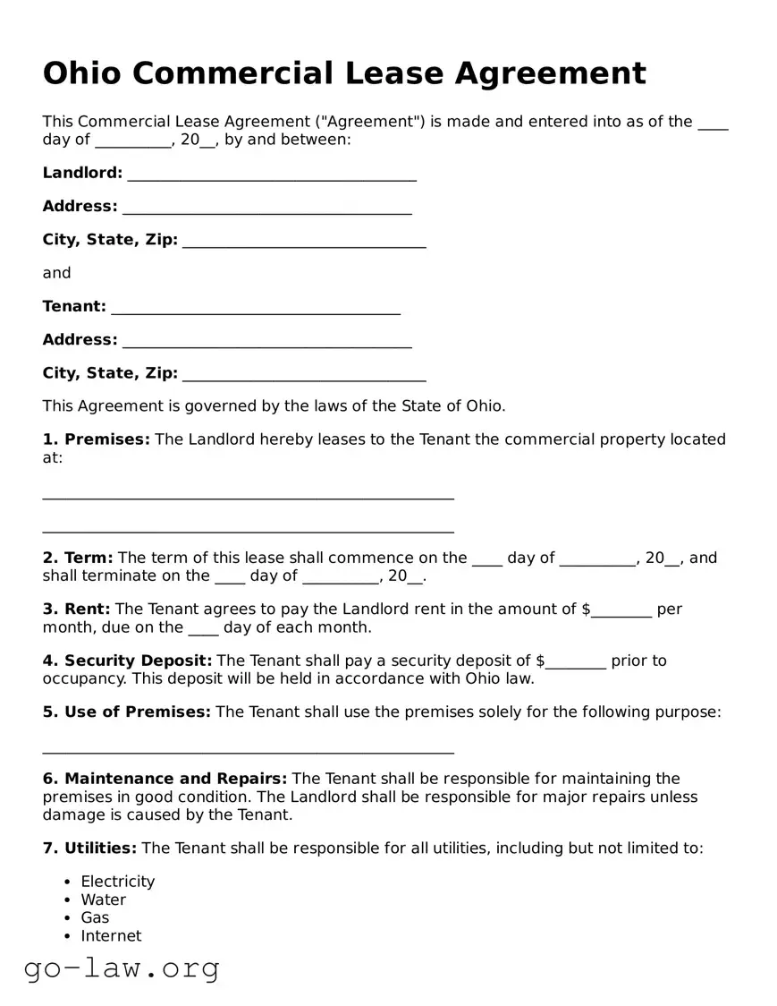 Fillable Ohio Commercial Lease Agreement Form