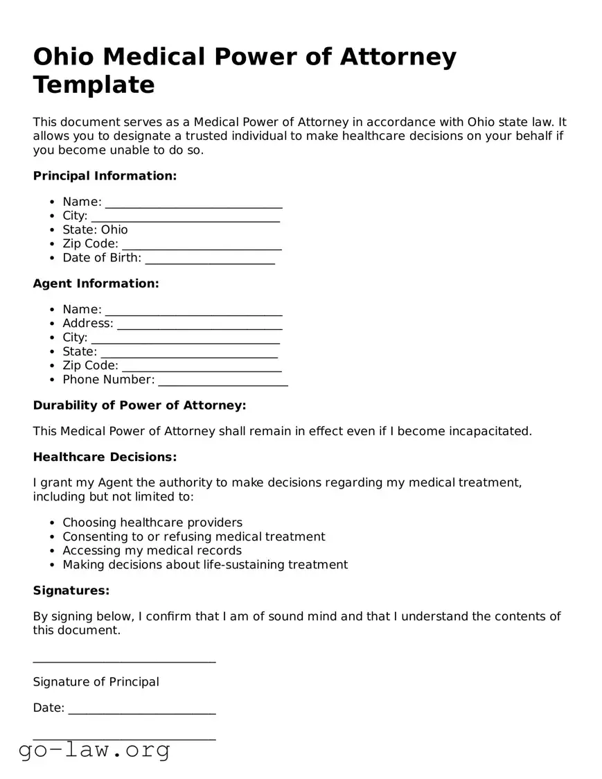 Fillable Ohio Medical Power of Attorney Form