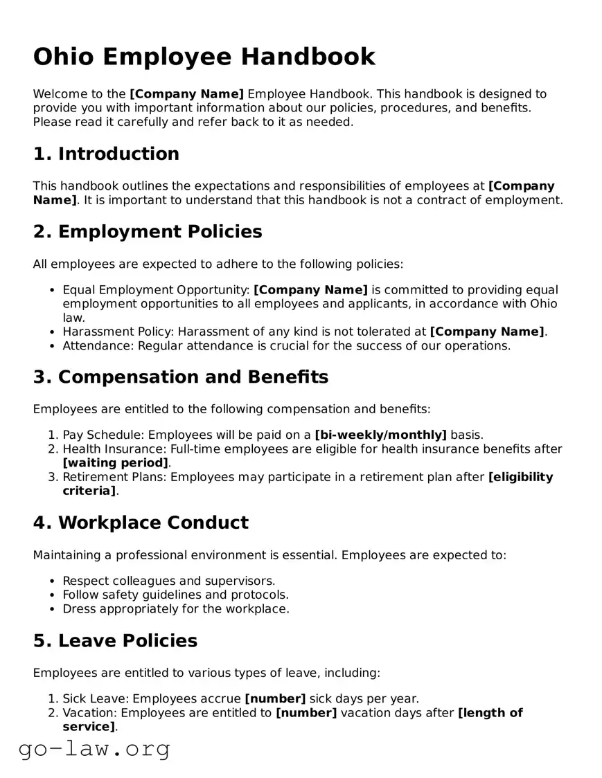 Fillable Ohio Employee Handbook Form